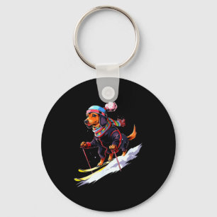 Dachshund skiing dog skier ski winter snow men key ring