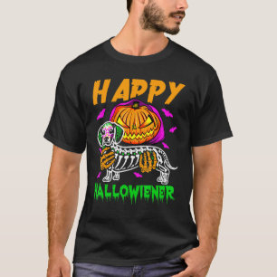 Dachshund Skull Happy Halloweiner Pumpkin Hallowee T-Shirt