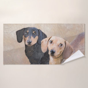 Dachshund (Smooth) Painting - Original Dog Art Bath Towel Set