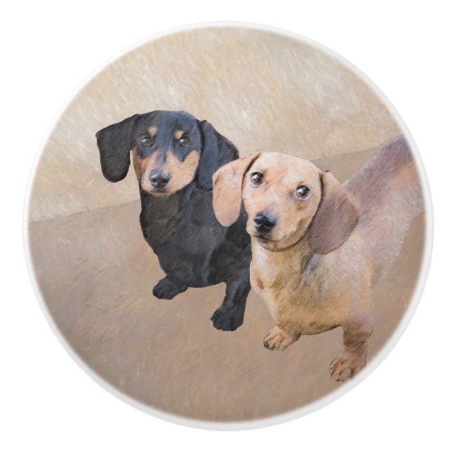 Dachshund (Smooth) Painting - Original Dog Art Ceramic Knob (Front)