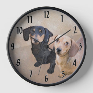 Dachshund (Smooth) Painting - Original Dog Art Clock