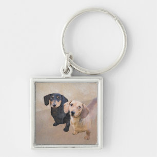Dachshund (Smooth) Painting - Original Dog Art Key Ring