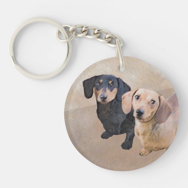 Dachshund (Smooth) Painting - Original Dog Art Key Ring (Front)