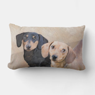 Dachshund (Smooth) Painting - Original Dog Art Lumbar Cushion
