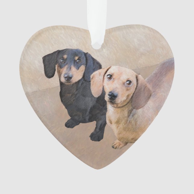 Dachshund (Smooth) Painting - Original Dog Art Ornament (Front)