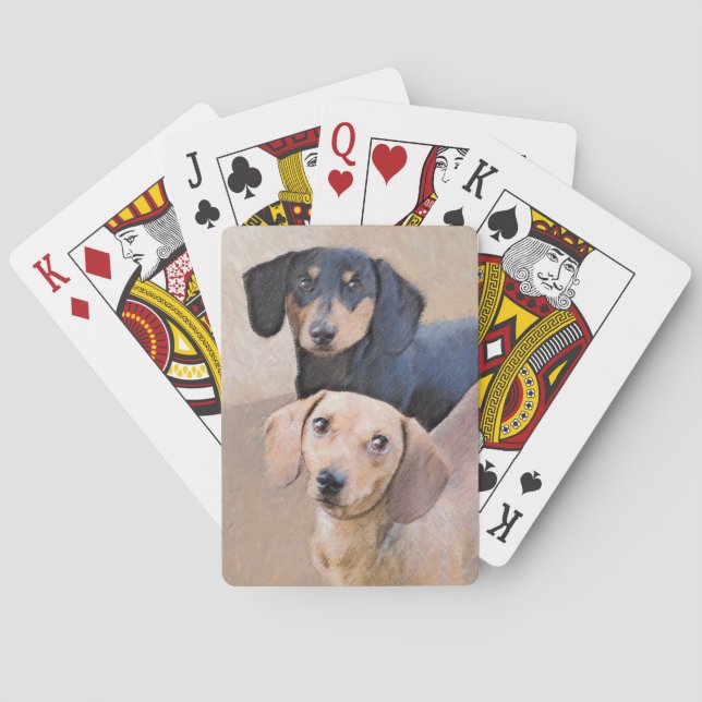 Dachshund (Smooth) Painting - Original Dog Art Playing Cards (Back)