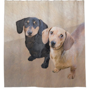Dachshund (Smooth) Painting - Original Dog Art Shower Curtain