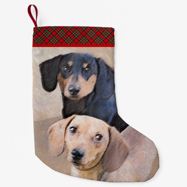 Dachshund (Smooth) Painting - Original Dog Art Small Christmas Stocking (Front)