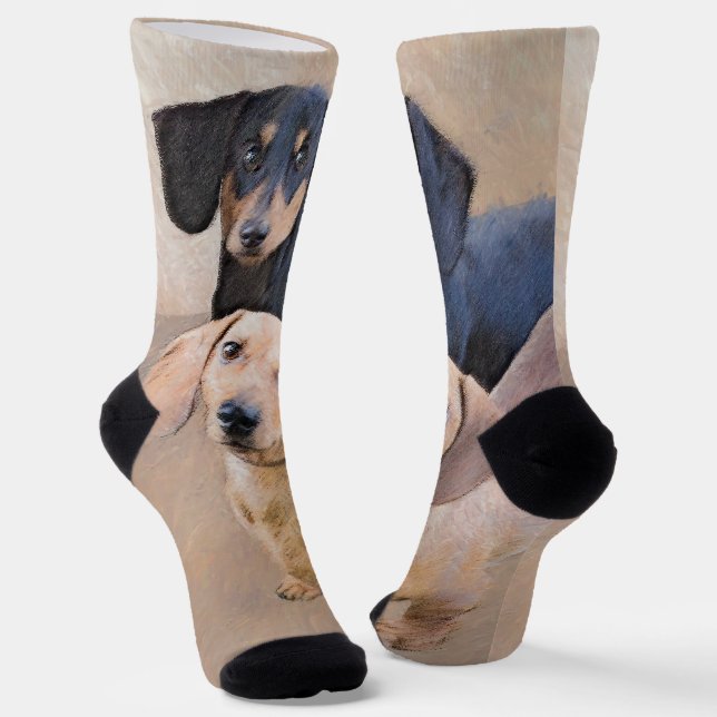 Dachshund (Smooth) Painting - Original Dog Art Socks (Angled)