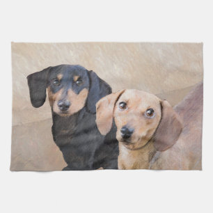 Dachshund (Smooth) Painting - Original Dog Art Tea Towel