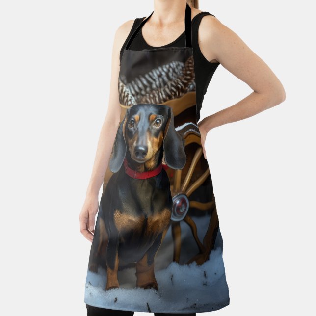Dachshund Snowy Sleigh Christmas Decor Apron (Insitu)