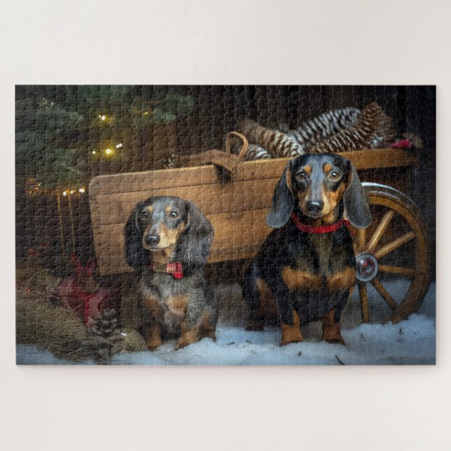 Dachshund Snowy Sleigh Christmas Decor Jigsaw Puzzle (Horizontal)