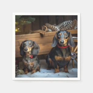 Dachshund Snowy Sleigh Christmas Decor Napkin