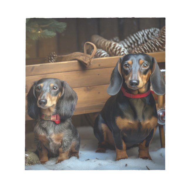 Dachshund Snowy Sleigh Christmas Decor Notepad (Front)