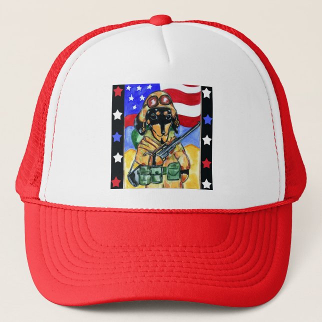 Dachshund Soldier Trucker Hat (Front)