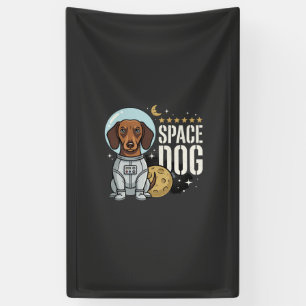 Dachshund Space Dog Astronaut Vector Banner