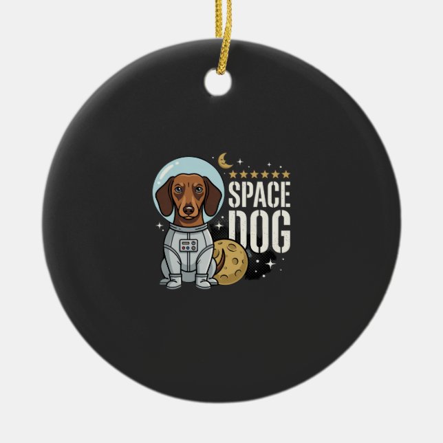 Dachshund Space Dog Astronaut Vector Ceramic Ornament (Front)