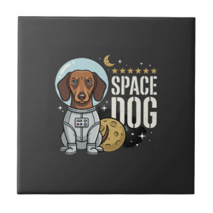 Dachshund Space Dog Astronaut Vector Ceramic Tile