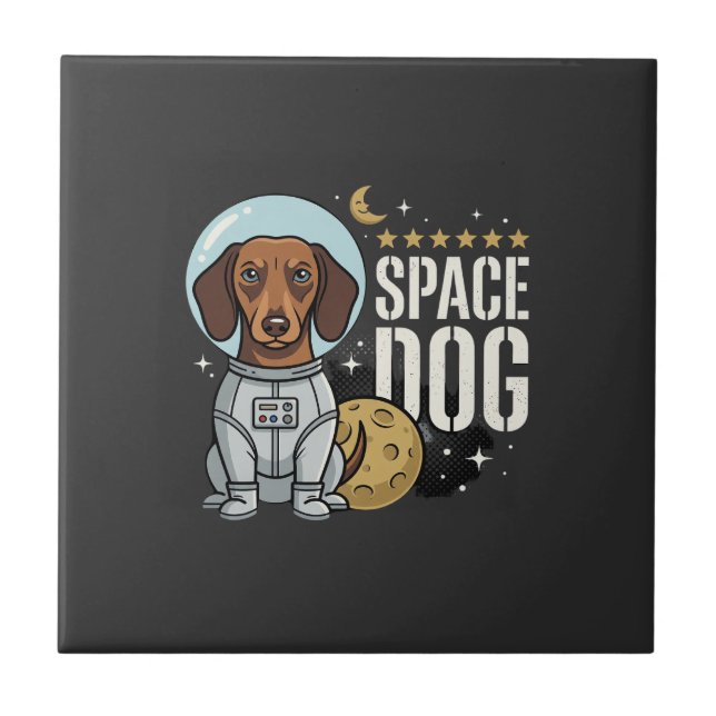 Dachshund Space Dog Astronaut Vector Ceramic Tile (Front)