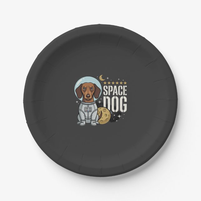 Dachshund Space Dog Astronaut Vector Paper Plate (Front)
