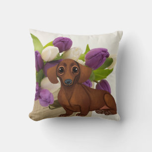 Dachshund Spring Floral Pillow