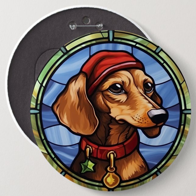 Dachshund Stained Glass Christmas 6 Cm Round Badge (Front & Back)