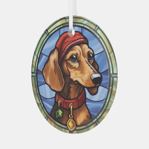 Dachshund Stained Glass Christmas Glass Tree Decoration