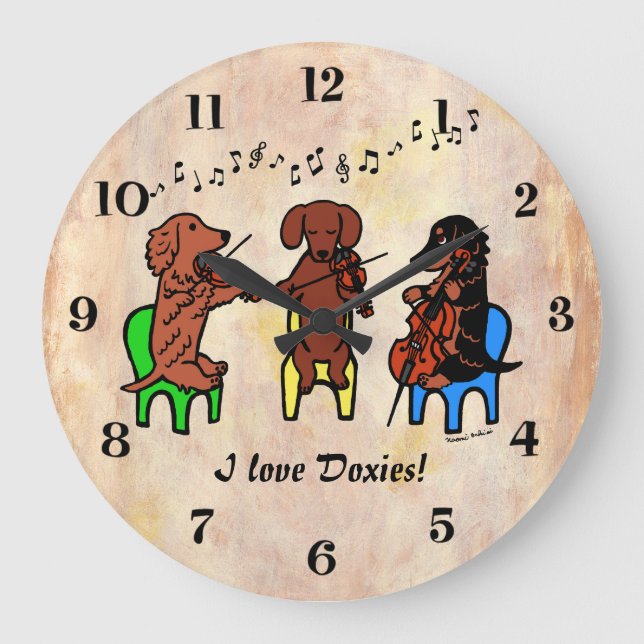 Dachshund String Trio Large Clock (Front)
