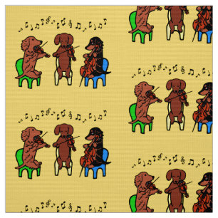 Dachshund String Trio Musician Fabric Yellow