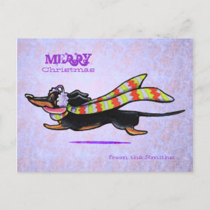 Dachshund Striped Winter Scarf Christmas Custom Holiday Postcard