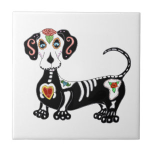 Dachshund Sugar Skull Ceramic Tile