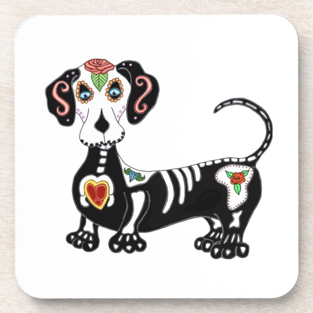 Dachshund Sugar Skull Coaster (Front)