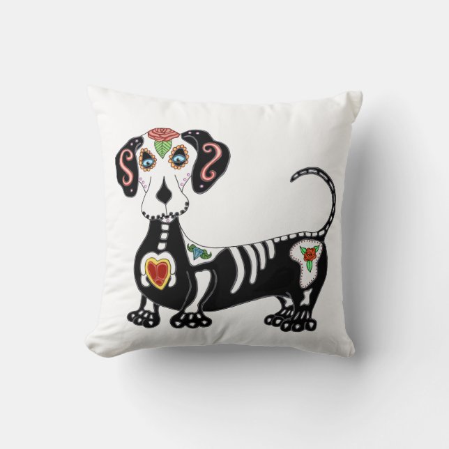 Dachshund Sugar Skull Cushion (Front)