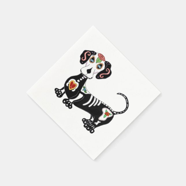 Dachshund Sugar Skull Napkin (Corner)