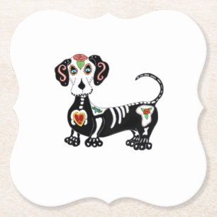 Dachshund Sugar Skull Paper Coaster