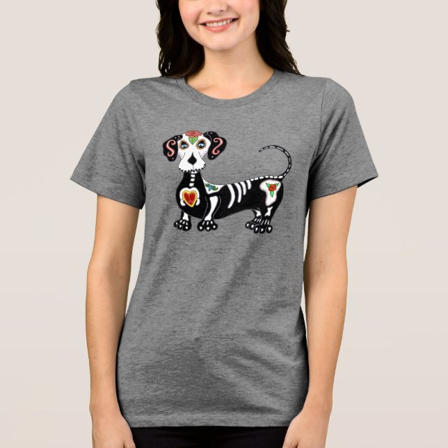 Dachshund Sugar Skull Tri-Blend Shirt (Front)