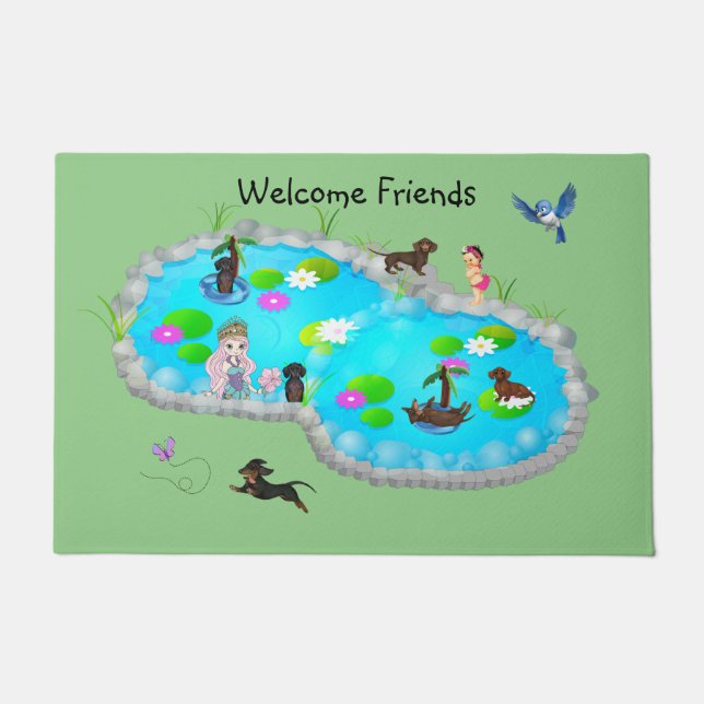 Dachshund Summer Pond Door Mat (Front)
