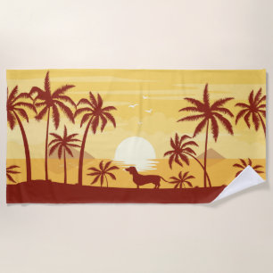 Dachshund Sunset Beach Towel Palm Trees Wiener Dog