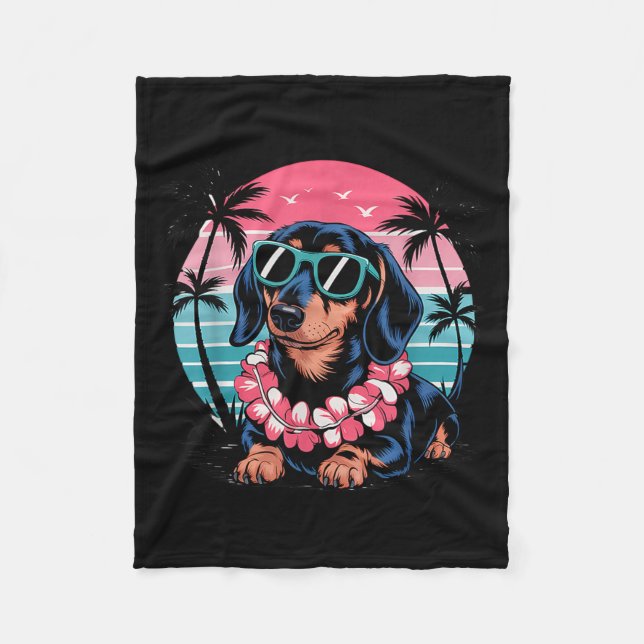 Dachshund Sunset Hawaii Summer Style Fleece Blanket (Front)
