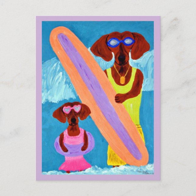  Dachshund Surfer with puppy Postcard (Front)