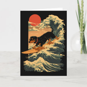 Dachshund Surfing Japanese Great Wave _2 Card