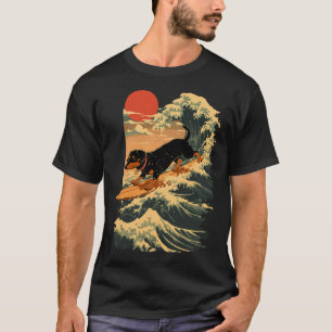 Dachshund Surfing Japanese Great Wave _2  T-Shirt
