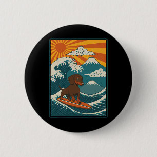 Dachshund Surfing Japanese Wave Weiner Dog 6 Cm Round Badge