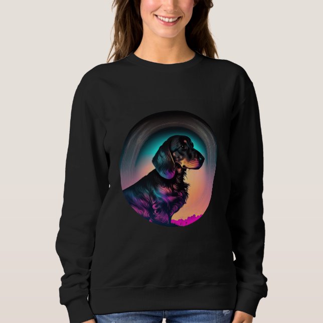 Dachshund Synthwave 80s Retrowave Aesthetic Sweatshirt (Front)