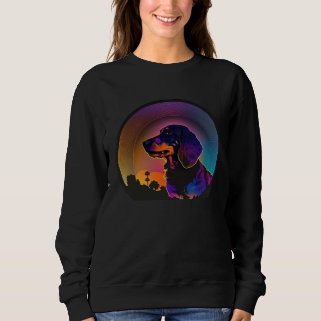 Dachshund Synthwave 80s Retrowave Aesthetic Sweatshirt (Front)