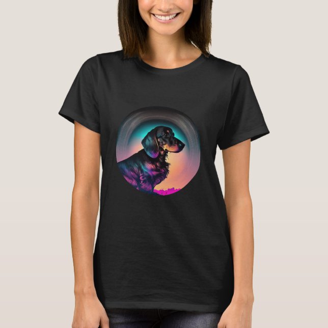 Dachshund Synthwave 80s Retrowave Aesthetic T-Shirt (Front)