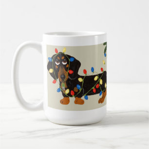 Dachshund Tangled In Christmas Lights Blk/Tan Coffee Mug