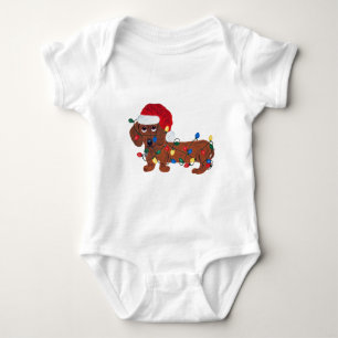 Dachshund Tangled In Christmas Lights (Red) Baby Bodysuit