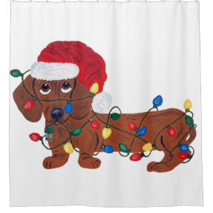 Dachshund Tangled In Christmas Lights Shower Curtain