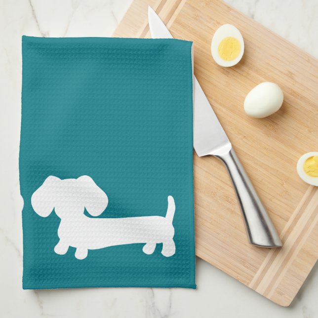 Dachshund Teal Dish Towel Wiener Dog Moms & Dads (Quarter Fold)